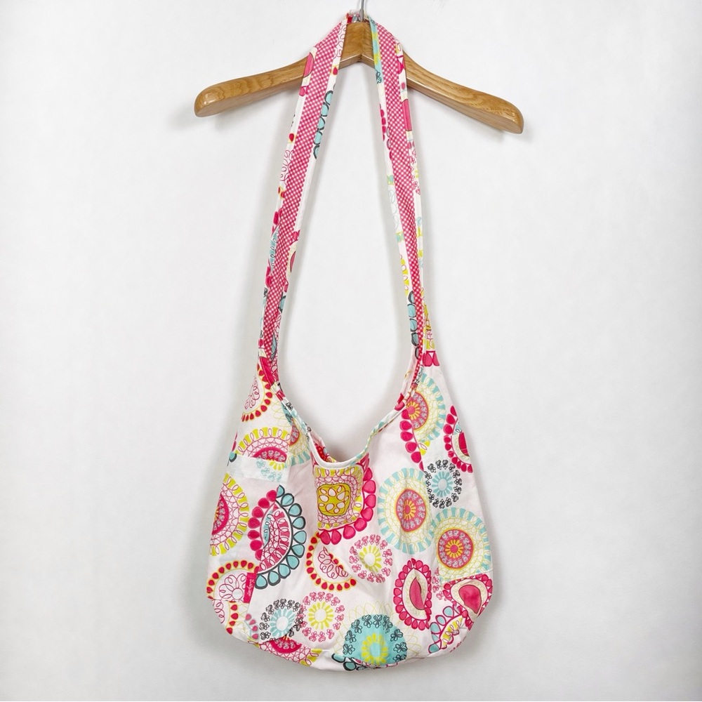 Thirty-one‎ Boho Citrus Medallion Pink Gingham Reversible Crossbody Hobo Bag